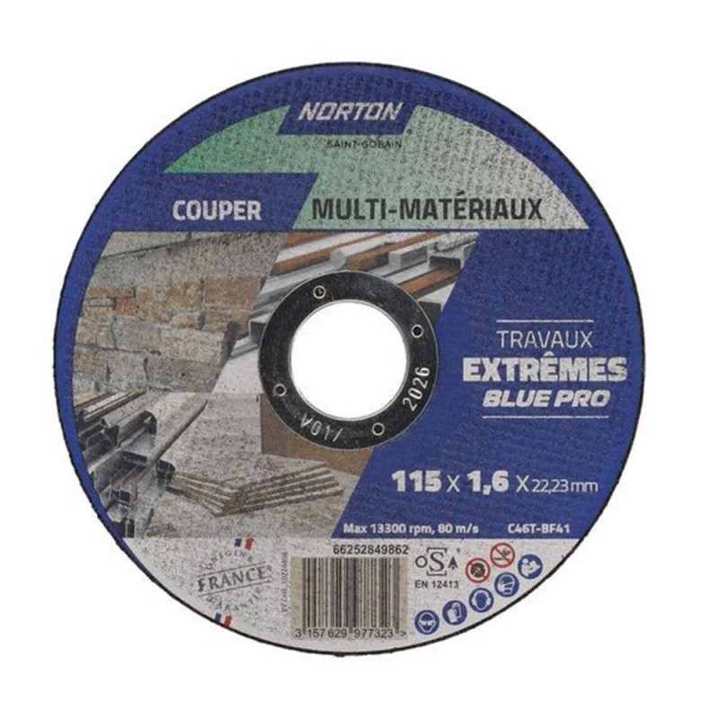Disque à  tronçonner tous matériaux NORTON 115x16