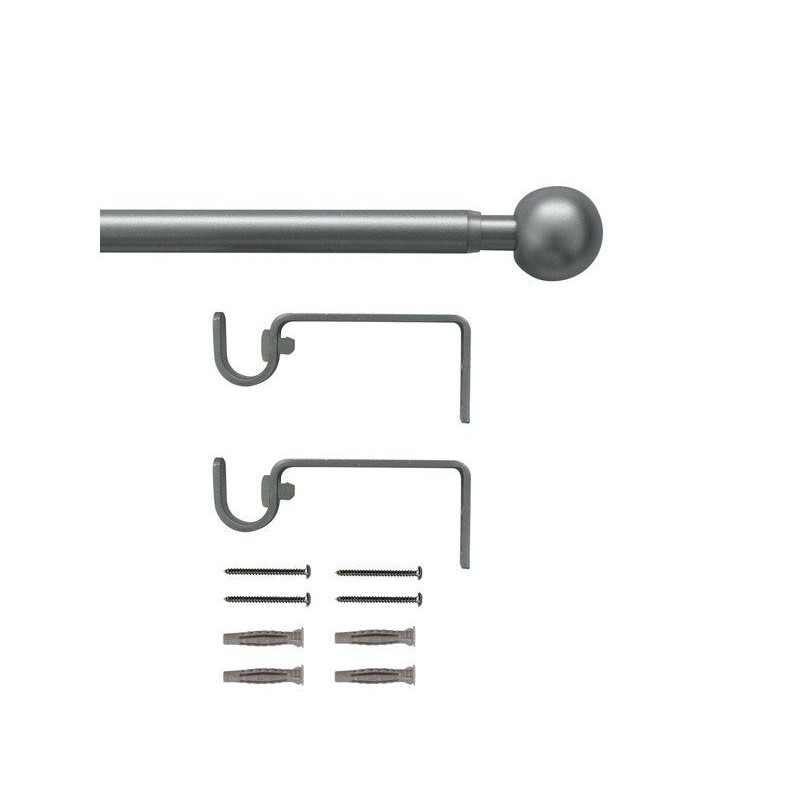 Kit de tringle à rideau ball Diam.16 mm argent 120-210 cm