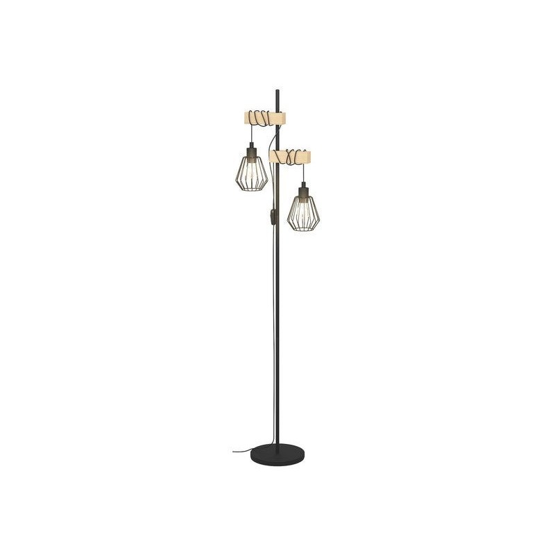 Lampadaire TABODI 2 x E27 H. 166 métal noir-bois INSPIRE