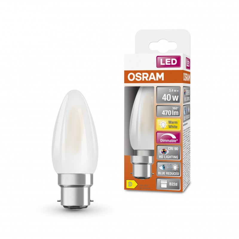 Ampoule variable led dépoli flamme B22 470 Lm 40 W blanc chaud