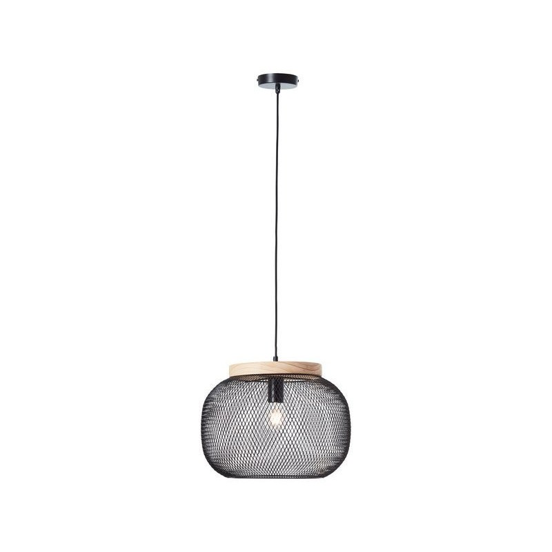 Suspension Giada E27 diam 39cm métal noir - bois BRILLIANT