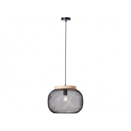 Suspension Giada E27 diam 39cm métal noir - bois BRILLIANT