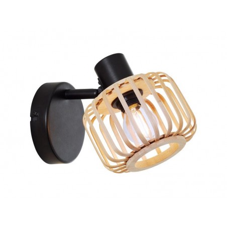 Spot patere Pecan E14 métal noir et bambou