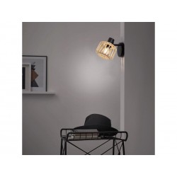 Spot patere Pecan, E14, métal noir et bambou  | Sanifer