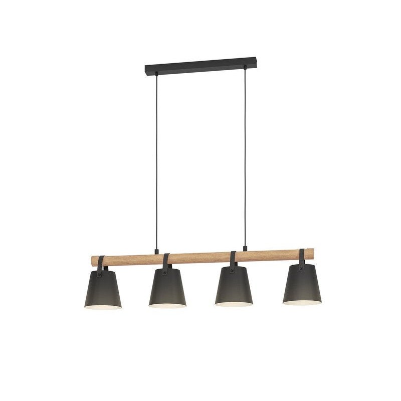 Suspension PANDORE 4 x E27 L. 100 cm métal noir-bois