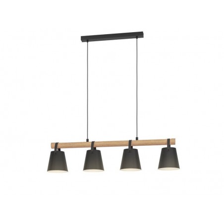 Suspension PANDORE 4 x E27 L. 100 cm métal noir-bois
