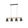 Suspension PANDORE 4 x E27 L. 100 cm métal noir-bois
