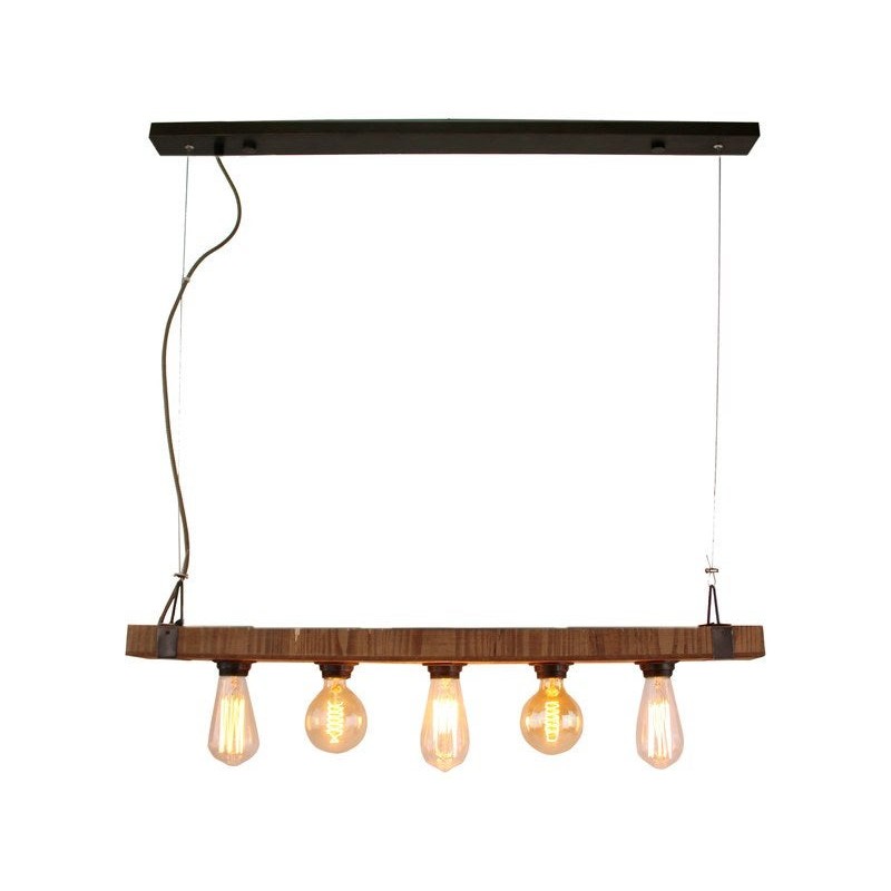 Suspension E27 Style Industriel Woodhill Métal Noir Et Bois Brilliant