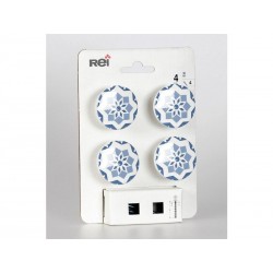 Lot de 4 boutons de meuble carreau De Ciment Bleu Bois H.22 X L.39 X P.39 Mm | Sanifer