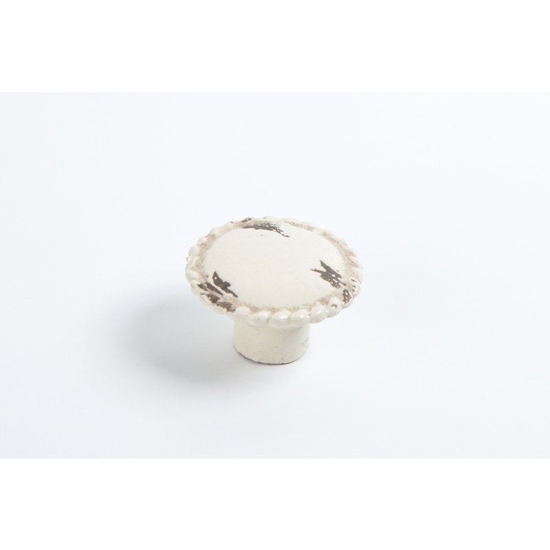 Bouton de meuble rond porcelaine creme Vieilli H.28 X L.44 X P.44 Mm