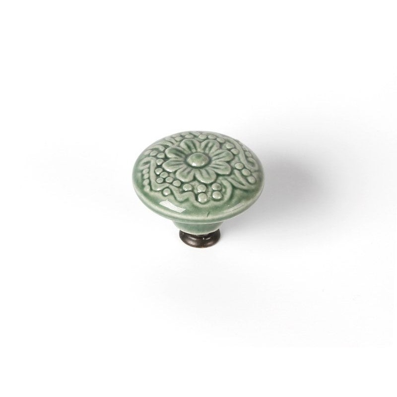 Bouton de meuble rond porcelaine brillant Vert H.27 X L.44 X P.44 Mm