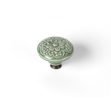 Bouton de meuble rond porcelaine brillant Vert H.27 X L.44 X P.44 Mm