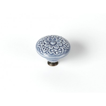 Bouton de meuble rond porcelaine brillant Bleu H.27 X L.44 X P.44 Mm