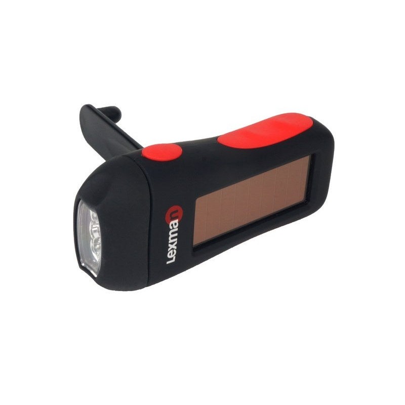Lampe torche dynamo et solaire 50-15 lm noire et rouge