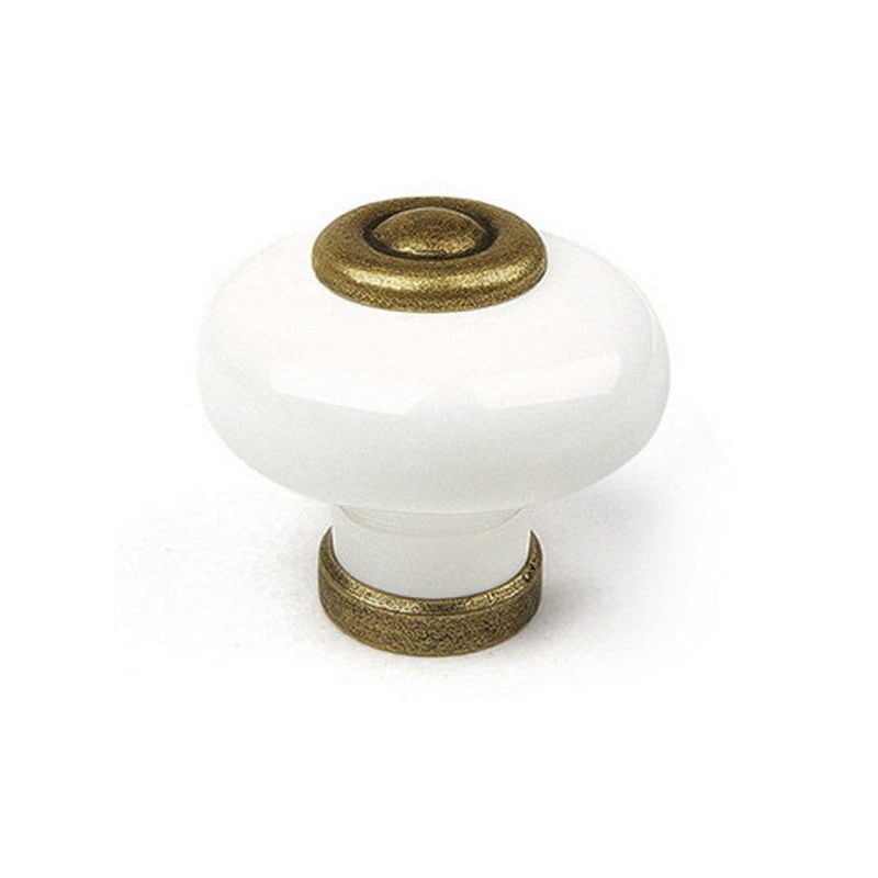 Bouton de meuble rond blanc porcelaine H.26 X L.31 X P.31 Mm