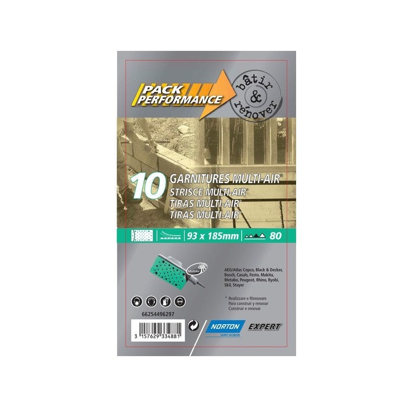 Lot de 10 patins Abrasifs93X185mm Grains 80