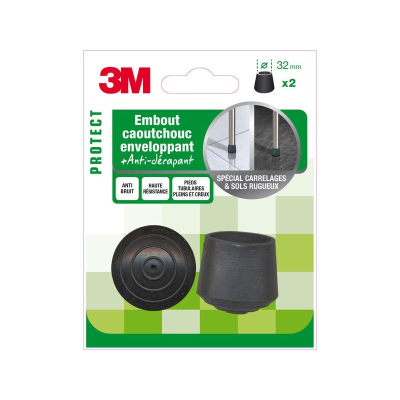 Embout De Pieds Enveloppant Caoutchouc D32 Noir 2P