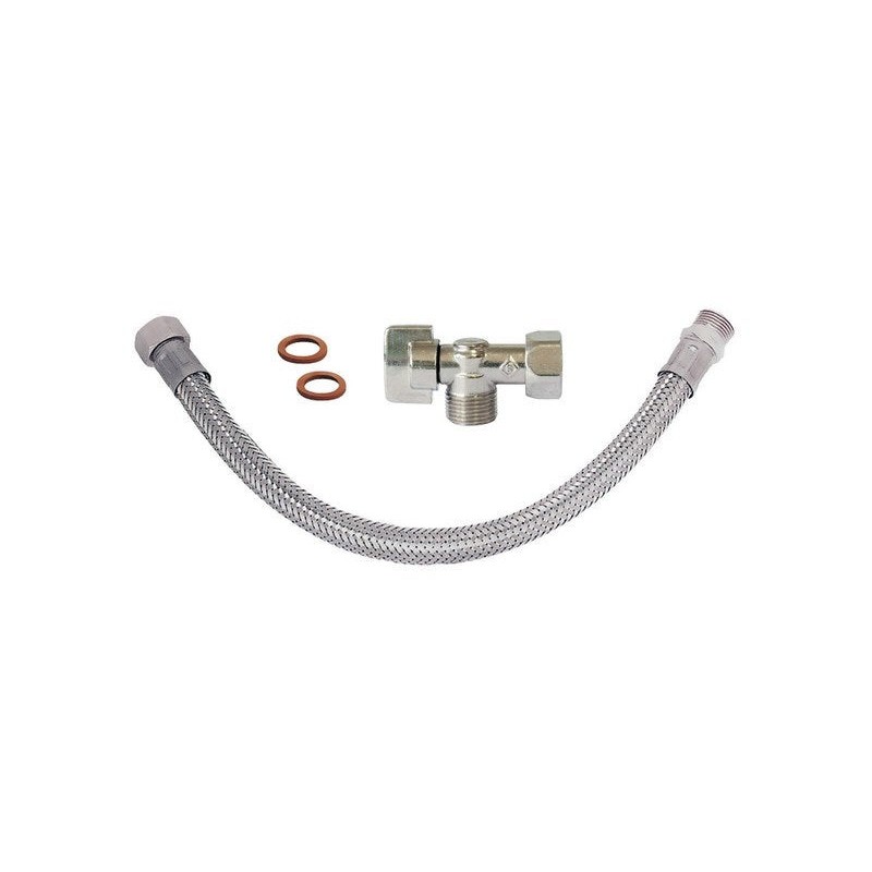 Kit Robinet DArrêt Wc + Flexible + Joint Laiton Nickelé