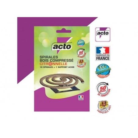 Pack De 10 Spirales Anti-Moustiques Acto Citronnelle + support En Acier