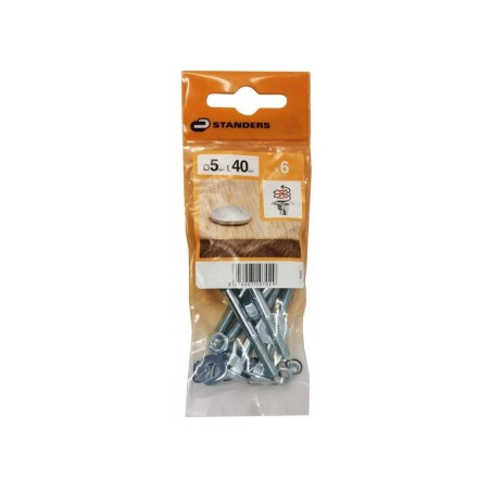 Lot de 6 boulons tête ronde et cou carré acier zingué L.40 X diam.5mm