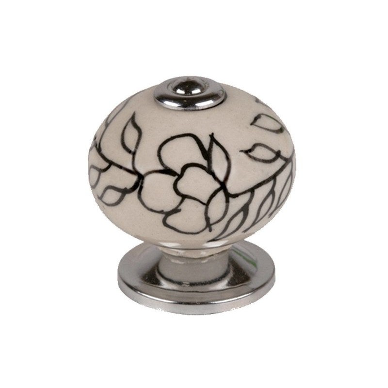 Bouton de meuble boule noir blanc porcelaine H.38 X L.40 X P.40 Mm