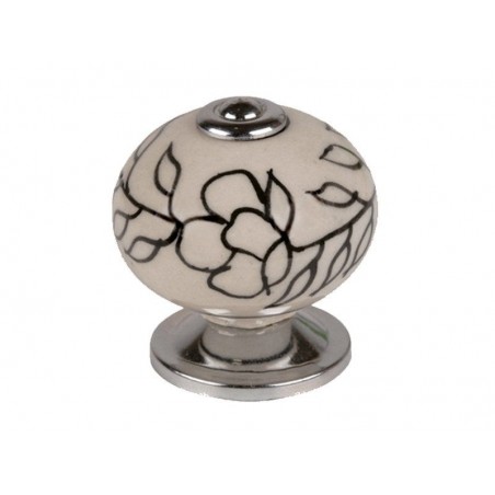 Bouton de meuble boule noir blanc porcelaine H.38 X L.40 X P.40 Mm