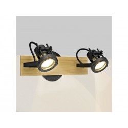 Barre 2 spots TECHNC GU10 métal noir+bois
