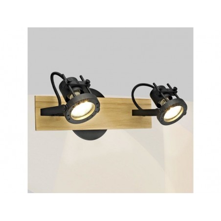 Barre 2 spots TECHNC GU10 métal noir+bois