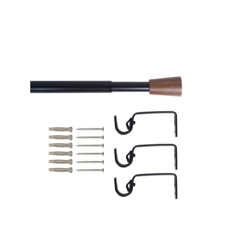 Kit de tringle à  rideau Crip Diam.19 mm Noir mat 160-300 cm