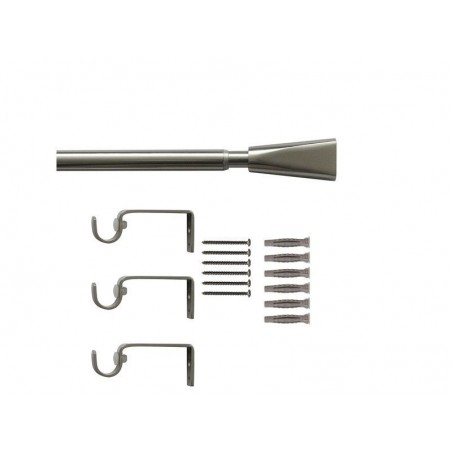 Kit de tringle à rideau Pom Diam.16 mm Nickel mat 160-300 cm