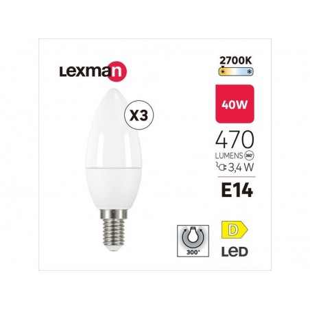 Lot de 3 ampoules ledE14 470Lm 3.4W