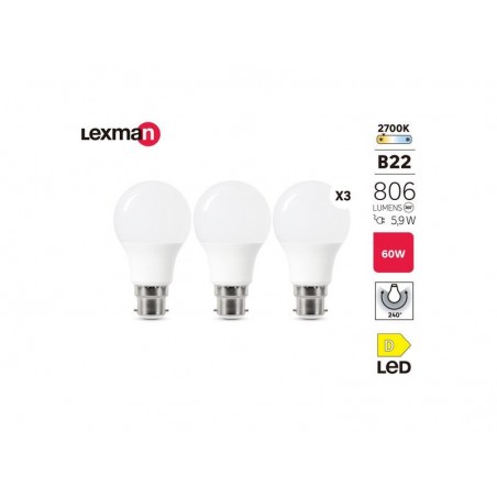 Lot de 3 ampoules dispositif led monté en surface (smd)B22 806Lm 5.9W