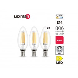 Lot de 3 ampoules led à  filamentE14 806Lm 5.9W
