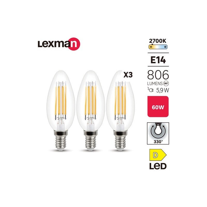 Lot de 3 ampoules led à  filamentE14 806Lm 5.9W
