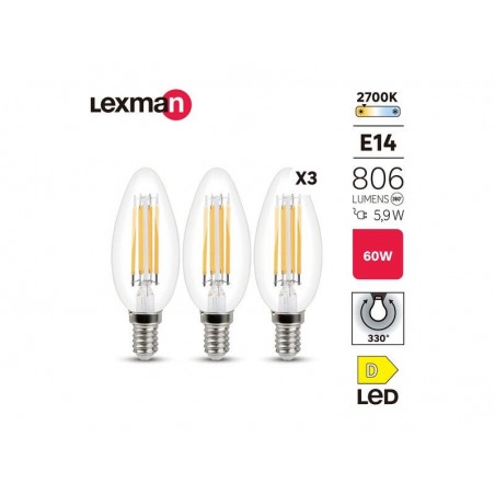 Lot de 3 ampoules led à  filamentE14 806Lm 5.9W