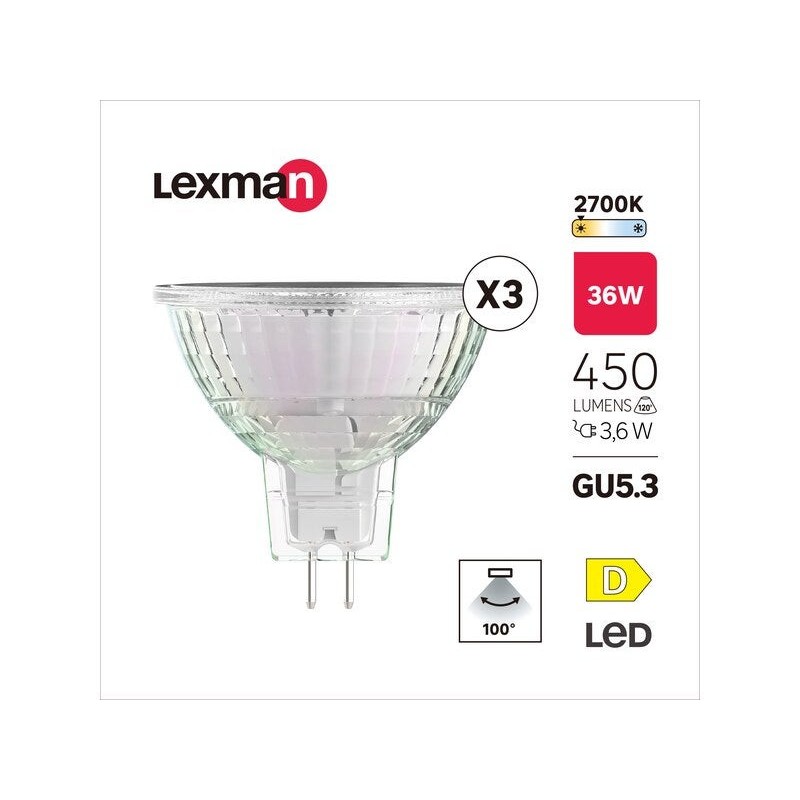 Lot de 3 ampoules ledGU5.3 450Lm 3.6W