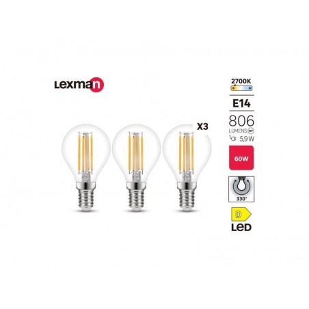 Lot de 3 ampoules led à  filamentE14 806Lm 5.9W