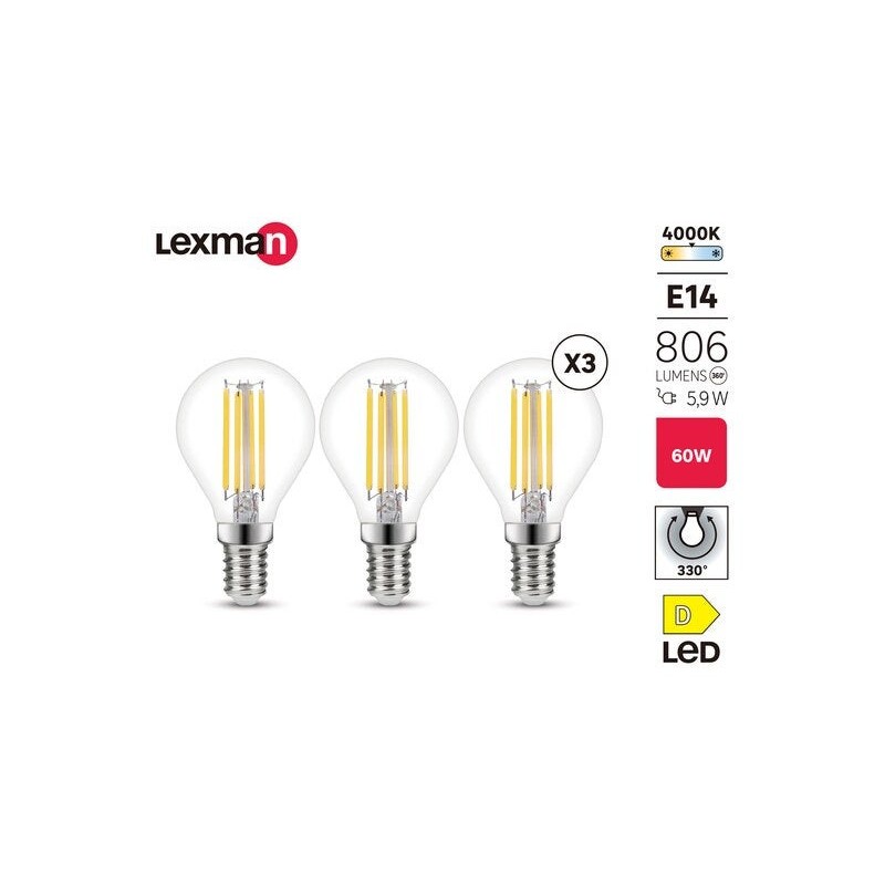 Lot de 3 ampoules led à  filamentE14 806Lm 5.9W