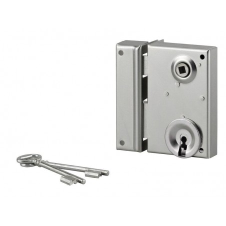 Serrure de grille pène dormant 1-2 tour zingué 70x110 gauche à  fouillotmécanisme acier en saillie de 5 mm