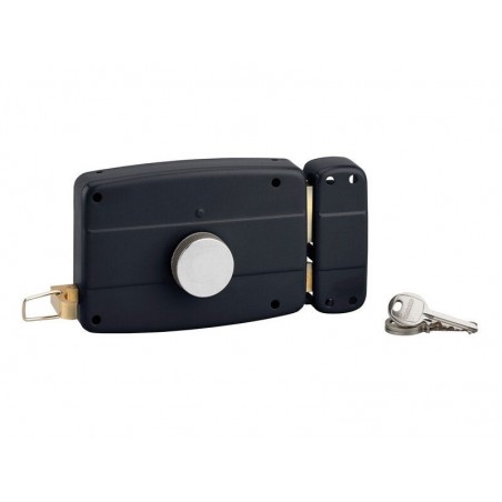 Serrure applique horizontale de garage à  bouton coffre 140x90mm version droite avec cylindre 3 clés