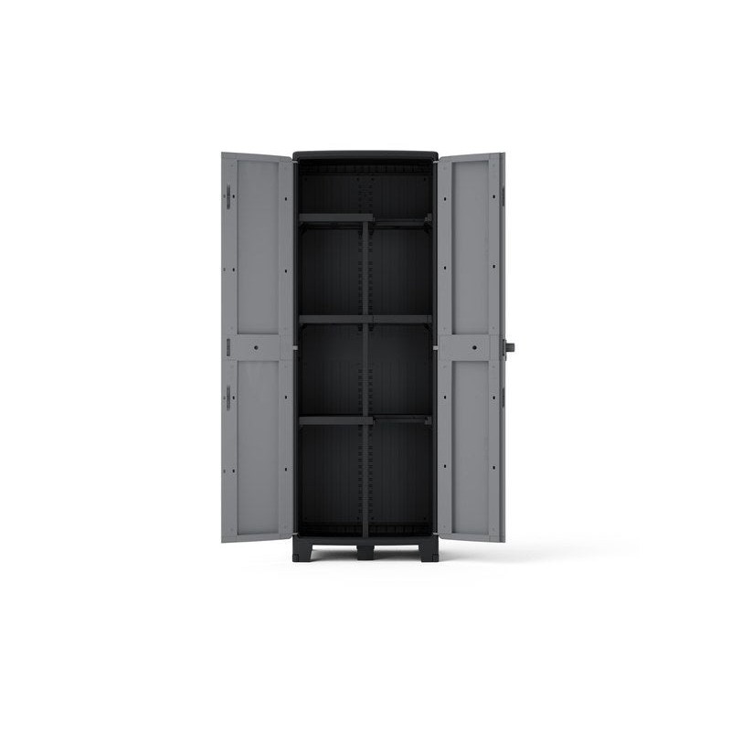 Armoire haute multi-usage en polypropylène 3 étagères  gris et noir l.65 x H.180 x p.39 cm -  - meilleure qualité