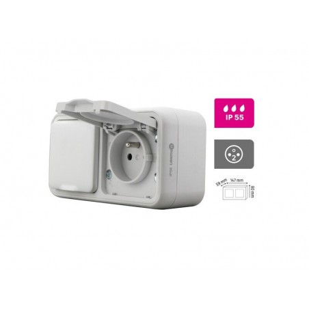 Double prises 2 pôles + terre auto trail LEXMAN gris