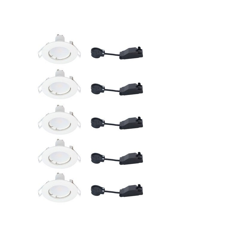 Lot de 5 spots encastrables led gu10 2700K rond blanc