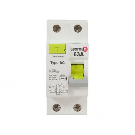 Interrupteur différentiel Lexman 30 Ma 63 A Ac