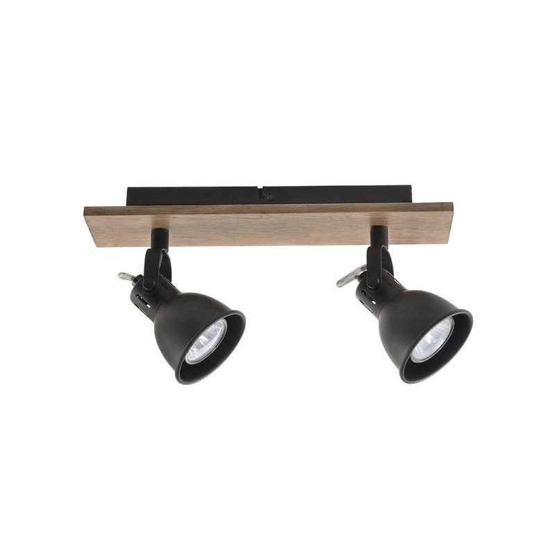 Rampe 2 Spots Métal Noir Et Chêne Clair Seynave Factory