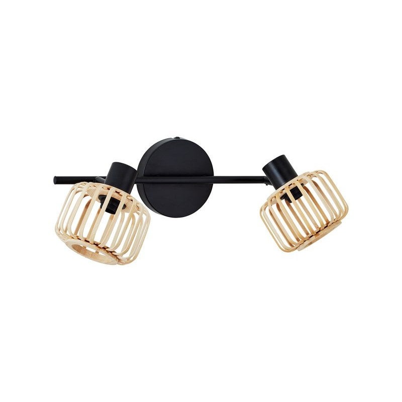 Rampe 2 spots métal noir naturel E14 INSPIRE Pécan