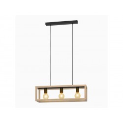Suspension ELGORT 3 x E27 L. 70 métal noir-bois INSPIRE