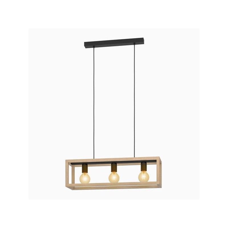 Suspension ELGORT 3 x E27 L. 70 métal noir-bois INSPIRE