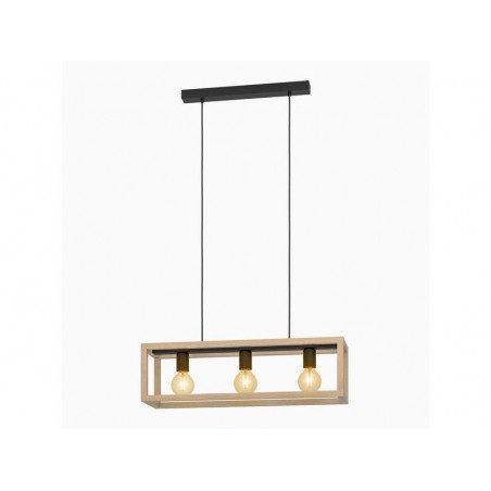 Suspension ELGORT 3 x E27 L. 70 métal noir-bois INSPIRE