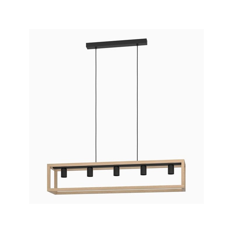 Suspension ELGORT 5 x E27 L. 100 métal noir-bois INSPIRE